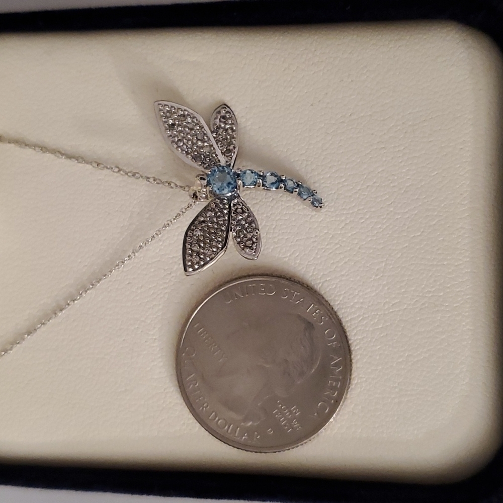 Dragonfly Necklace - topaz & diamonds - Picture 6 of 6